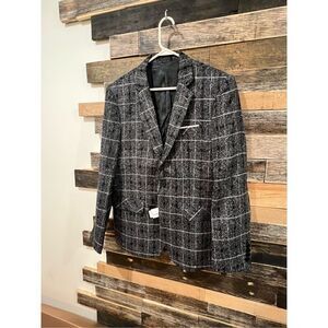 Proper Pair NWT mens long sleeve Blazer Sport Coat Charcoal Plaid Size XL